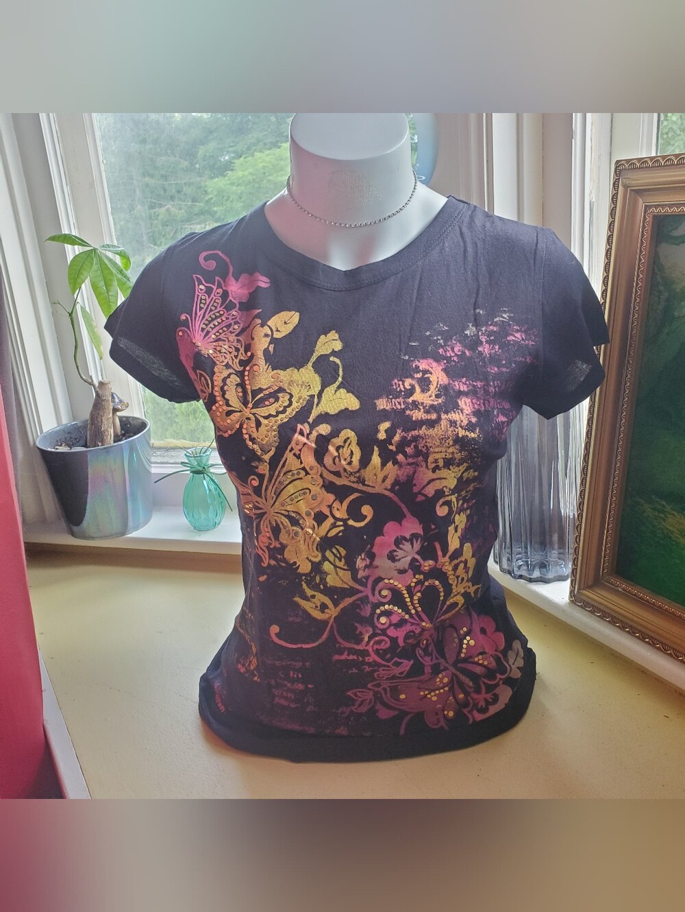 Y2K Black Floral & Butterfly Graphic Tee